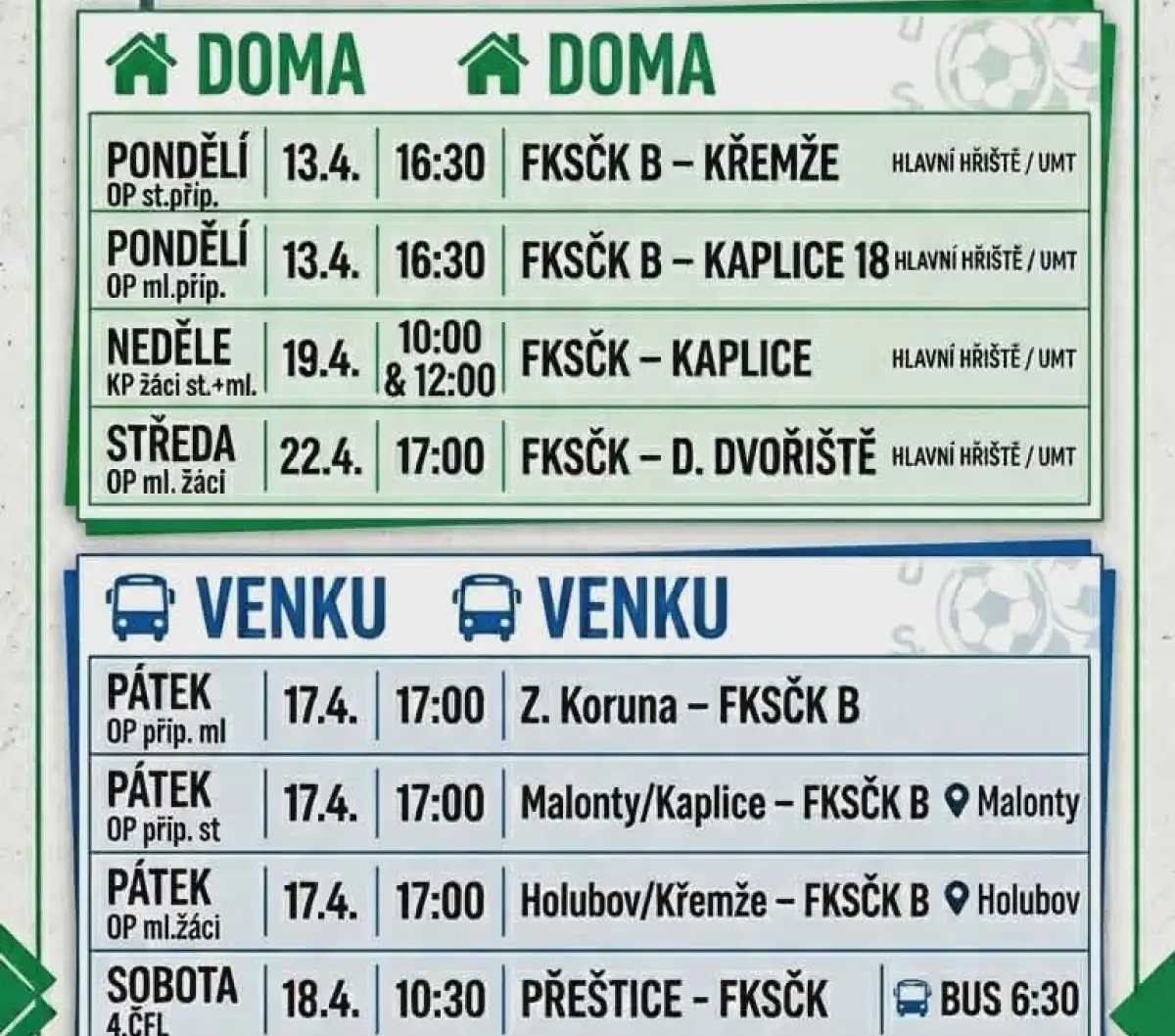Rozpis zápasů na tento týden