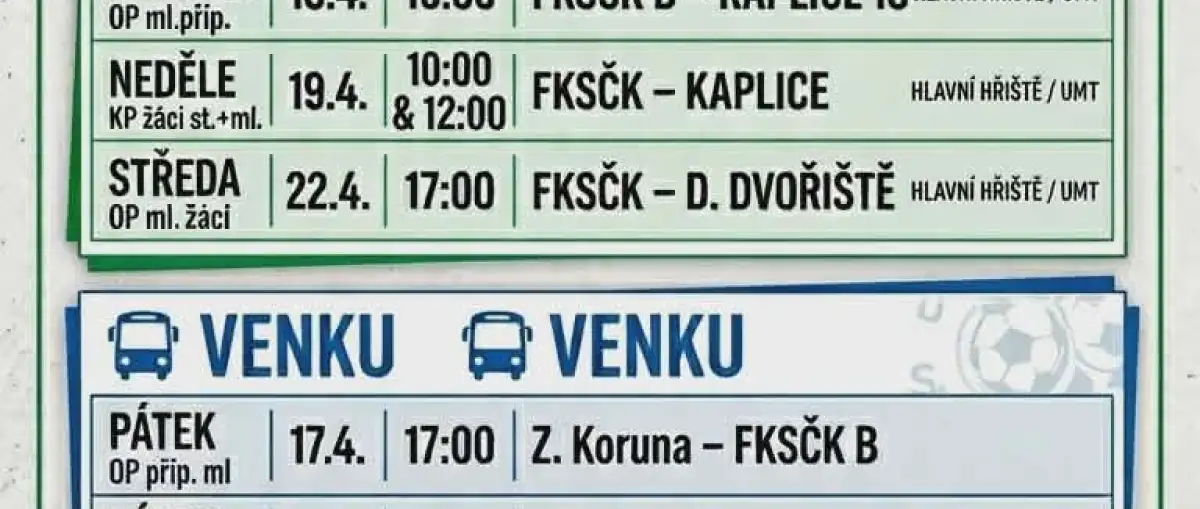 Rozpis zápasů na tento týden