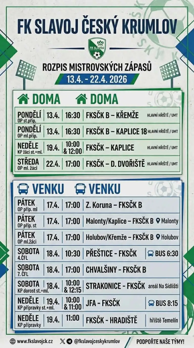 Rozpis zápasů na tento týden