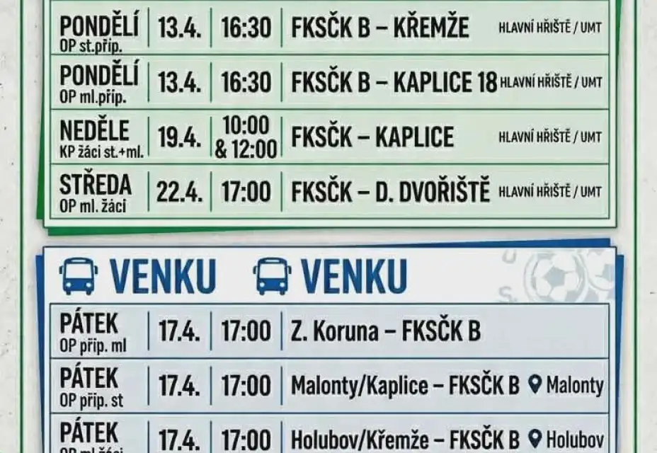 Rozpis zápasů na tento týden