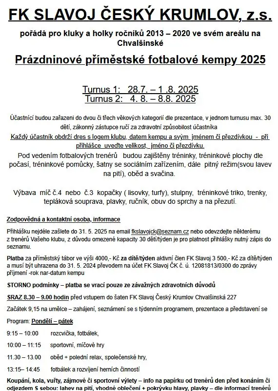 Prázdninové příměstské fotbalové kempy 2025