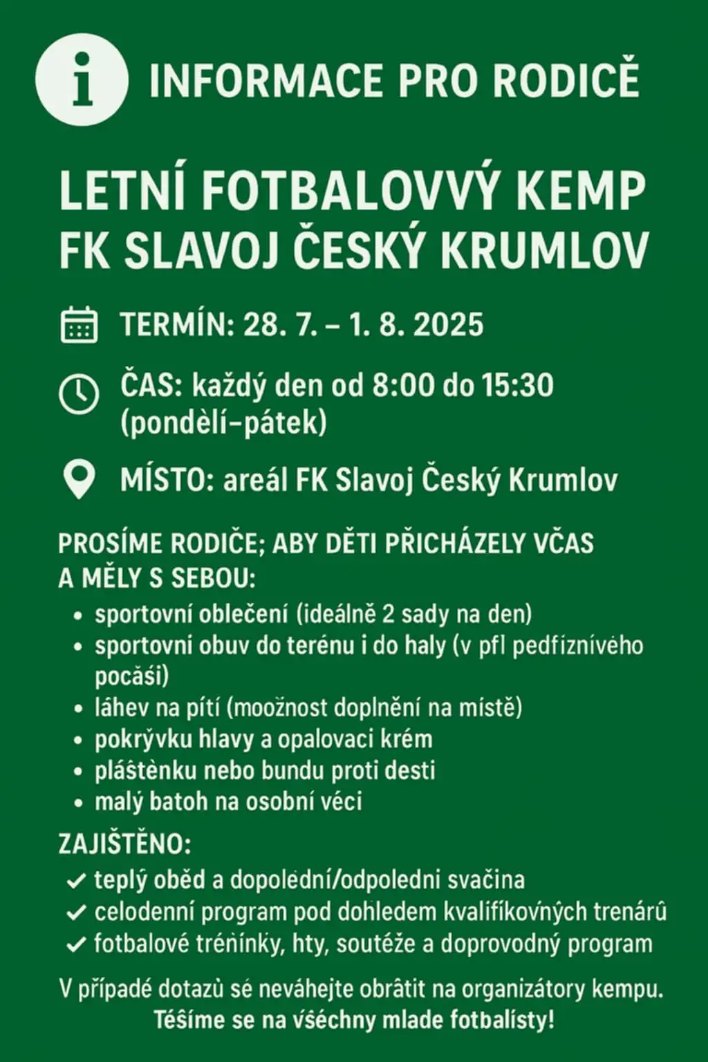 Letní fotbalový kemp se blíží